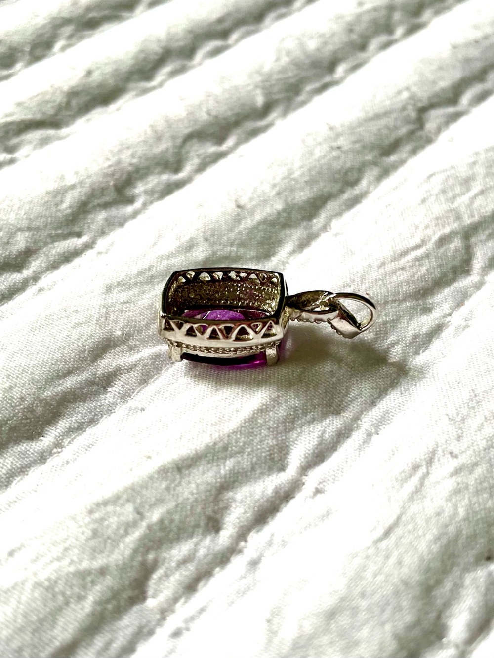 Sterling Silver Imitation Amethyst & CZ Halo Pendant - Picture 6 of 8